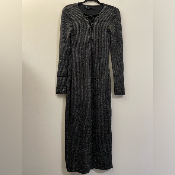 NWT‎ Bardot Lace-Up Metallic Midi Sweater Dress - 4 - Picture 1 of 14